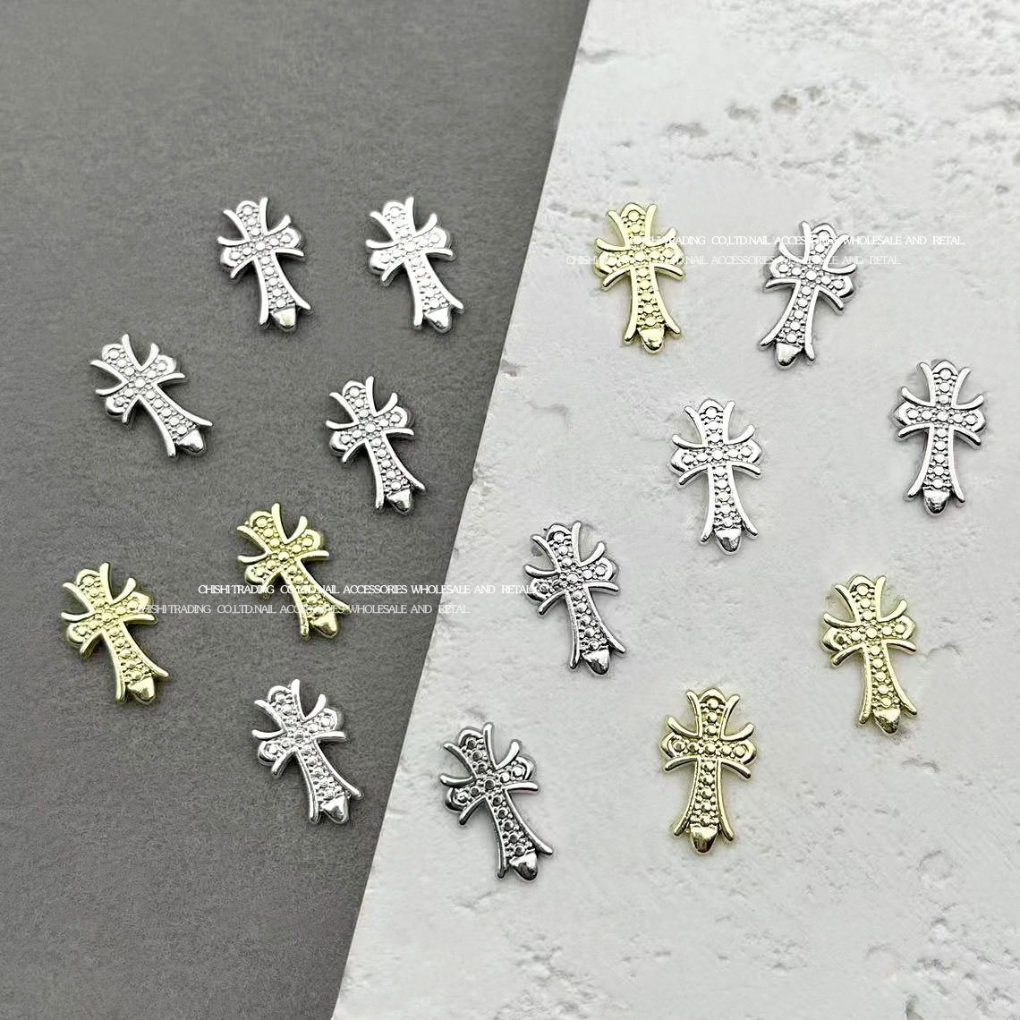 轻奢复古朋克风美甲饰品十字架锆石贴片配饰韩版ins美甲店专供