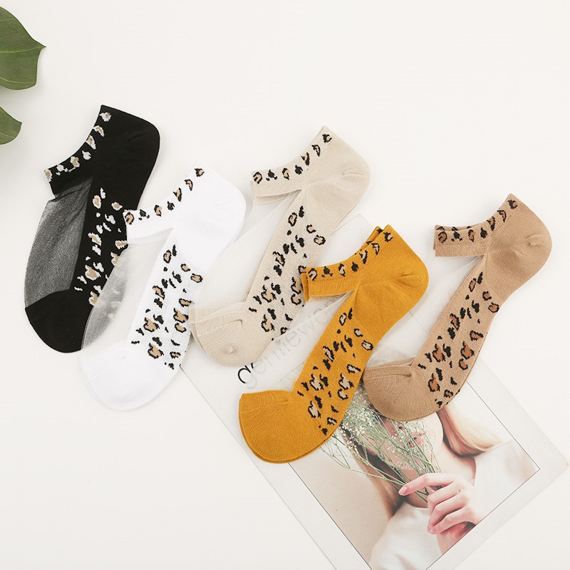 Socks for Women Summer Leopard Print Boat Socks Crystal Stockings Women's Boat Socks Cotton Bottom Socks Women's Glass Stockings Manufacturer Wholesale