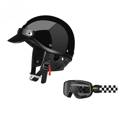 Retro Cruise Motorcycle Women's Electric Motosiklet dəbilqələri - xs-glossy-black-black-and-white-checkered-goggles-free-shipping-by-sf-express