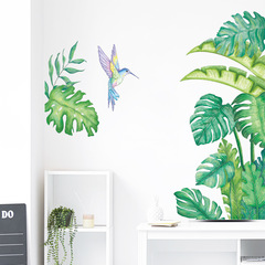 新LD93014 彩繪熱帶綠植葉子蜂鳥臥室客廳家居牆面裝飾牆貼畫自粘