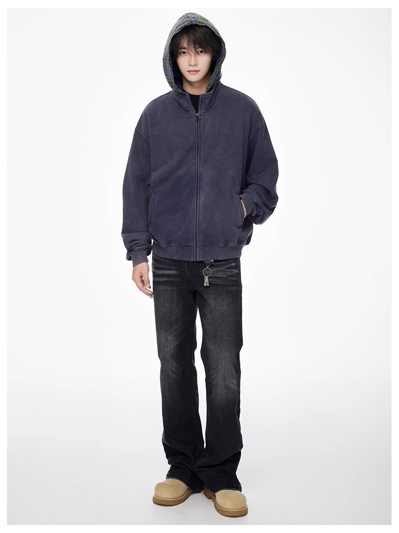 Chaqueta corta con capucha para hombre y mujer estilo boxy holgado_voghion.com