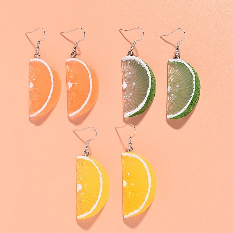 欧美跨境桔子瓣立体橙子水果耳环女趣味树脂3d水果个性耳环批发