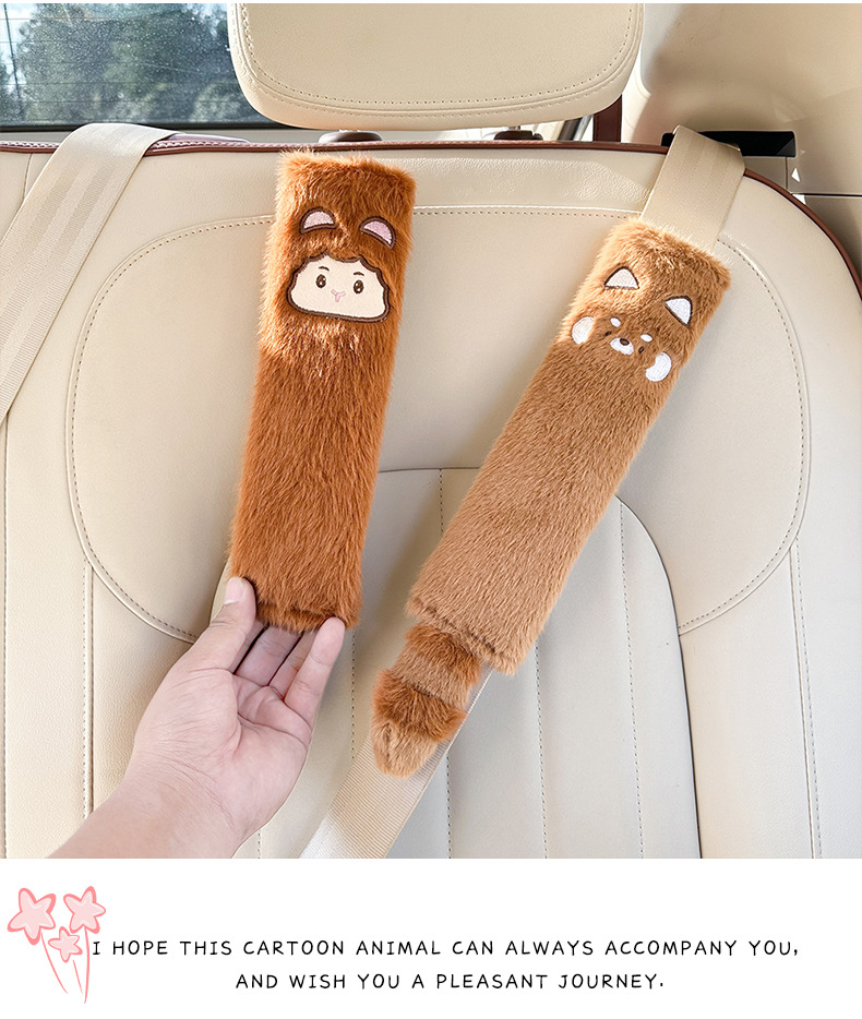 Car Seat Belt Shoulder Cover Cute Cartoon Car Anti-Stranglehold Plaid Shoulder Cover Creative Car Interior Supplies