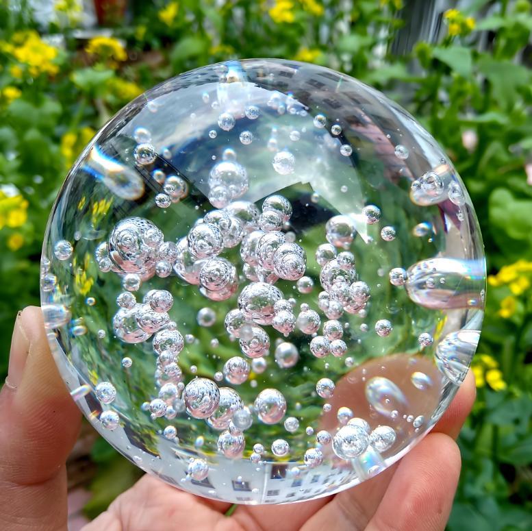 水晶玻璃气泡球装饰用品假山喷泉裂纹流水盆景工艺品配摆件