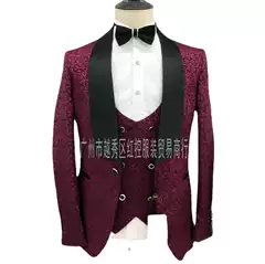 Cross-border export to Europe and the United States men's suit shake collar dark flower banquet wedding suit men's groom best man three-piece set