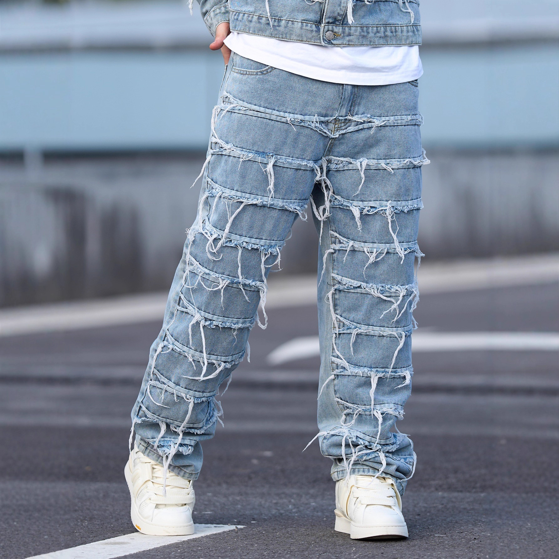 外贸跨境男装工厂货源男式年轻时尚直筒牛仔裤潮流个性款休闲长裤