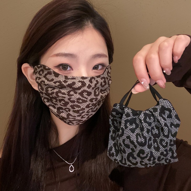 蕾丝冬季加厚可水洗女网纱豹纹时尚成人刺绣女士洋气保暖口罩防风|undefined