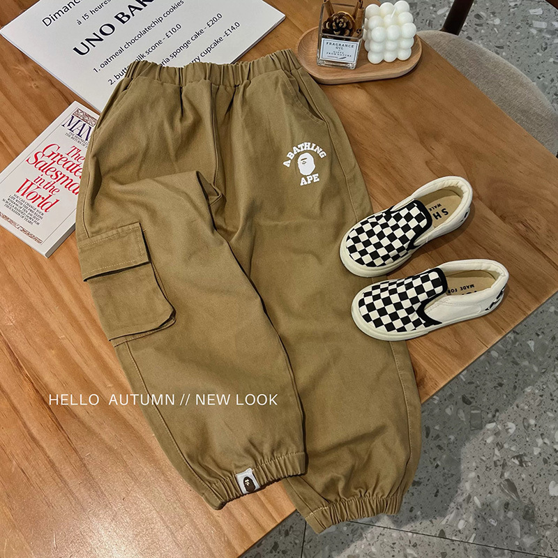Japanese demi-season children's artificial solid color trousers for…