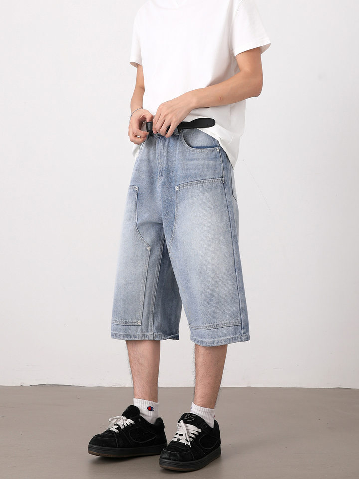 Quần jean nam ống suông rộng lửng giặt mài phong cách retro — Denim đen, Xanh nhạt, Xanh đậm