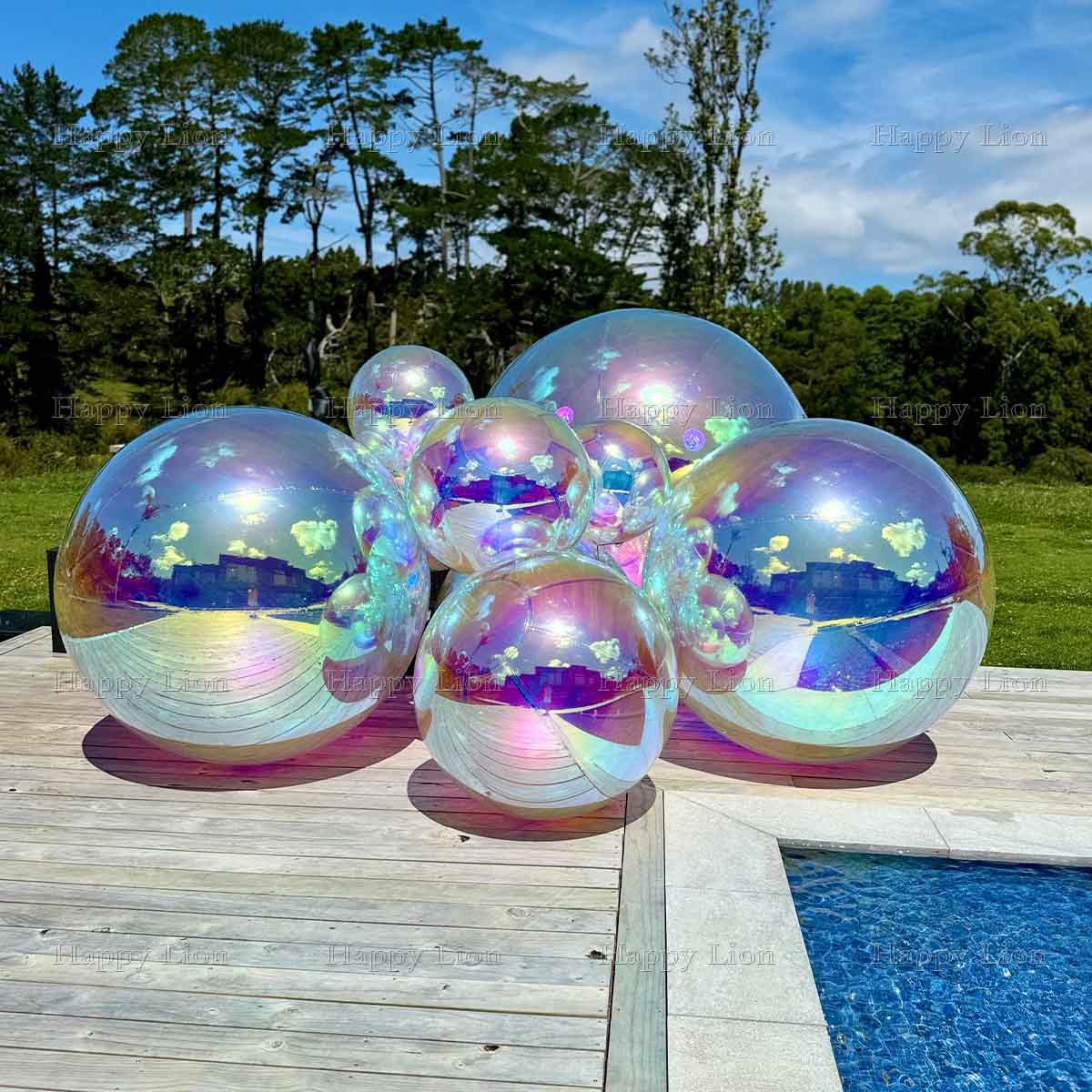 Esfera de espejo reflectante inflable color plateado blanco negro oro rosa púrpura decoración de doble capa globo inflable de PVC