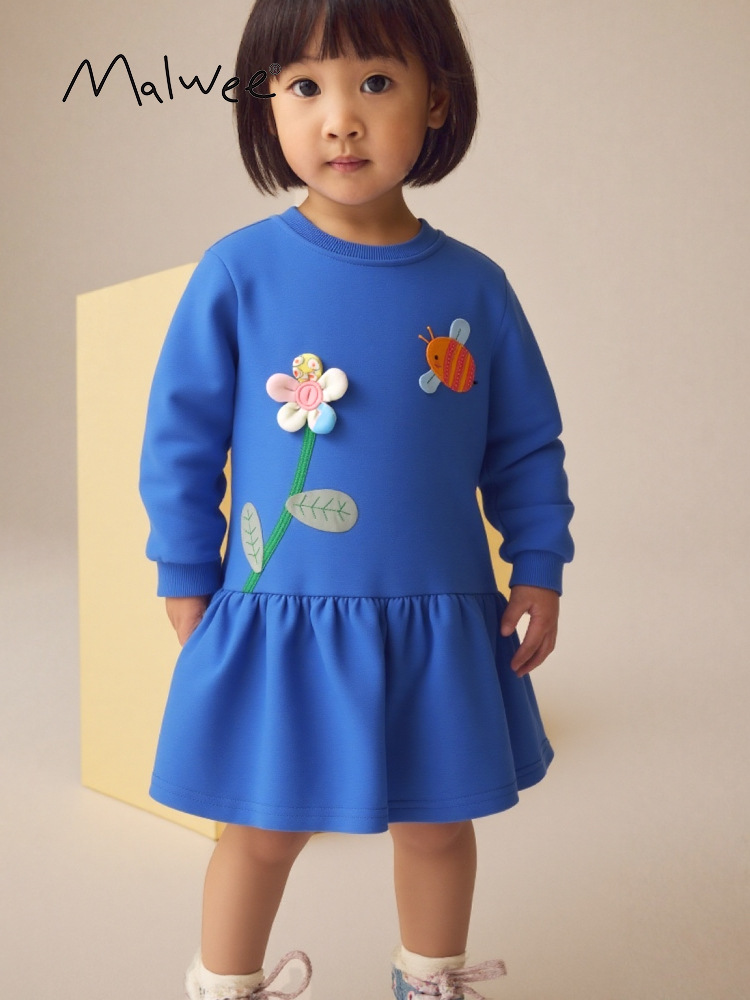 Cross-border malwee ropa infantil otoño-invierno nueva linda niña de cuello redondo de manga larga para niños europeos y estadounidenses