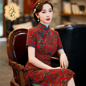 Long split of Retro Chinese Dress oriental Cheongsam for women spring and summer women cheongsam red party dress wind favors of the republic of China