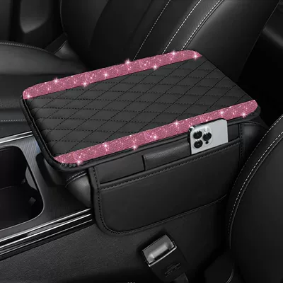 Cross-Border Leather Armrest Box Armrest box pad - parallel-diamond-style-pink
