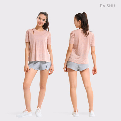 春夏运动短袖套装女 薄款时尚t恤宽松跑步运动短裤健身训练瑜伽服|ru
