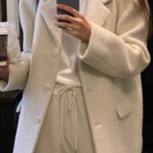 现货 2025冬季新款韩版ou*ce气质简约纯色翻领单排扣西装大衣外套