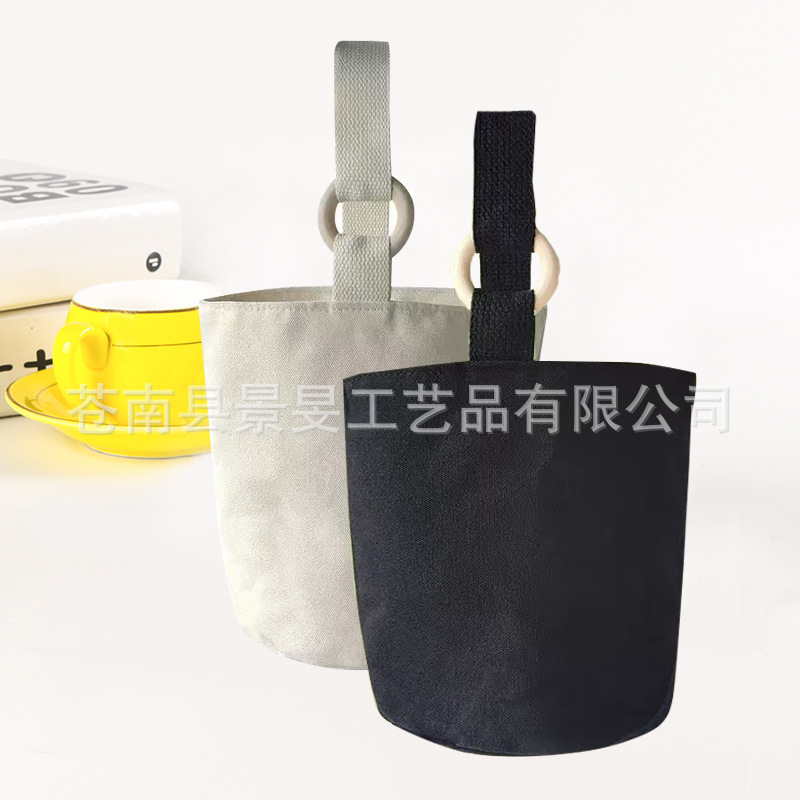 定制一根手提帆布包 圆底木扣布袋 国风帆布水桶包定制logo