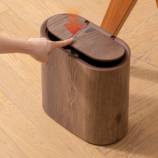 Creative imitation wood grain trash can household bathroom living room trash can narrow gap with lid large capacity sanitary bucket
