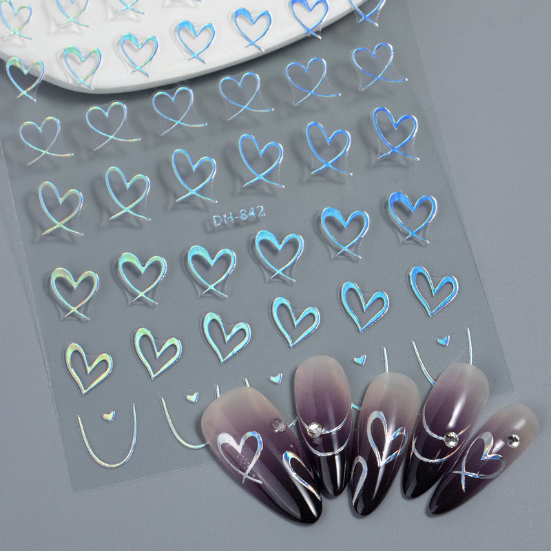 Sweet and Cool Cut Out Heart Nail Stickers, Simple and Versatile Laser Heart Nail Stickers, Jewelry Dh Style
