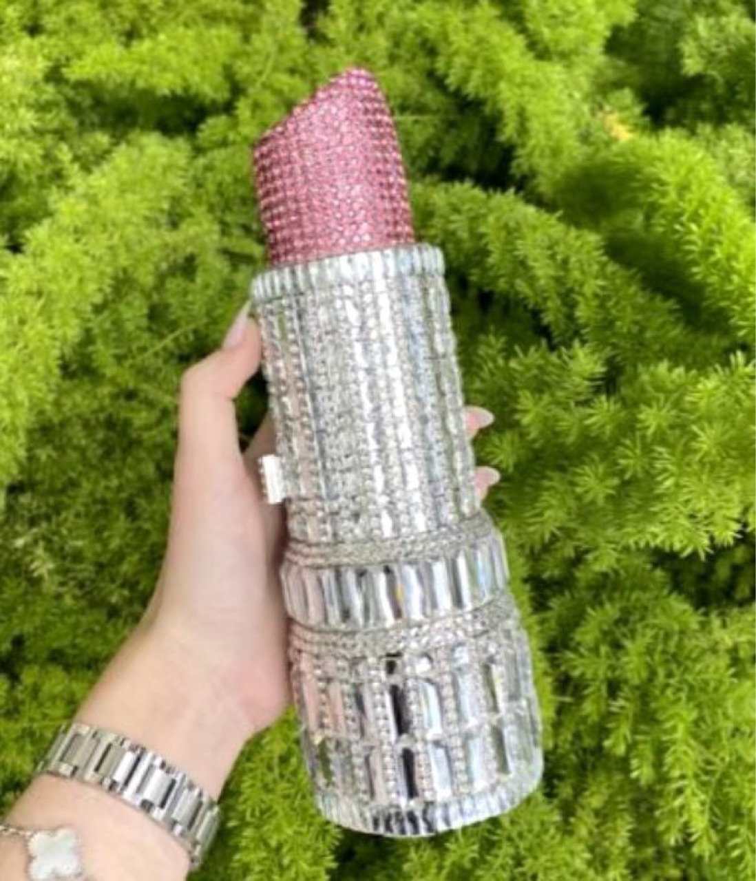 Túi đeo chéo nữ đính kim cương đựng son môi, phụ kiện dự tiệc cao cấp — Hồng Bạc chi tiết 30