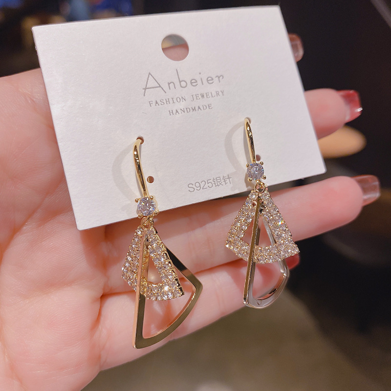Fashion geometric triangle threedimensional tower copper inlaid zircon earrings wholesalepicture3