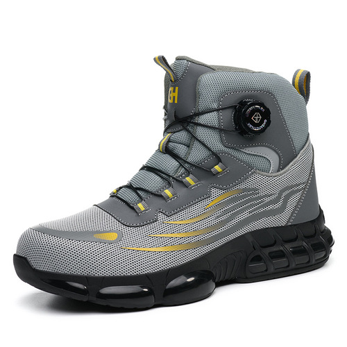 New model safety shoes with anti-puncture and anti-impact features, featuring a rotating button, lightweight and comfortable, suitable for construction and industrial work safety.