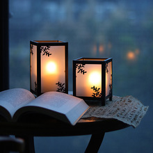 中式和风烛台复古铁艺玻璃风灯蜡烛浪漫家居桌面装饰古风摆件台座