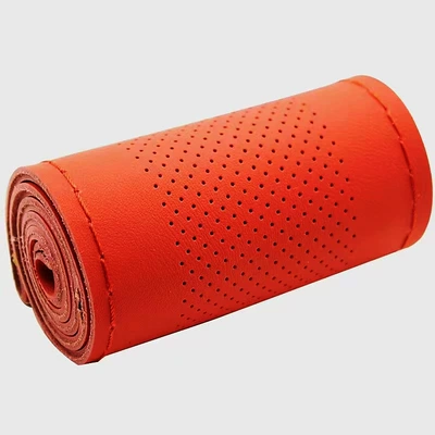 Handmade Leather Cover, Non-Slip, Wear-Resistant, Sewn – Steering wheel cover - medium-hole-model-red-red-line-36cm