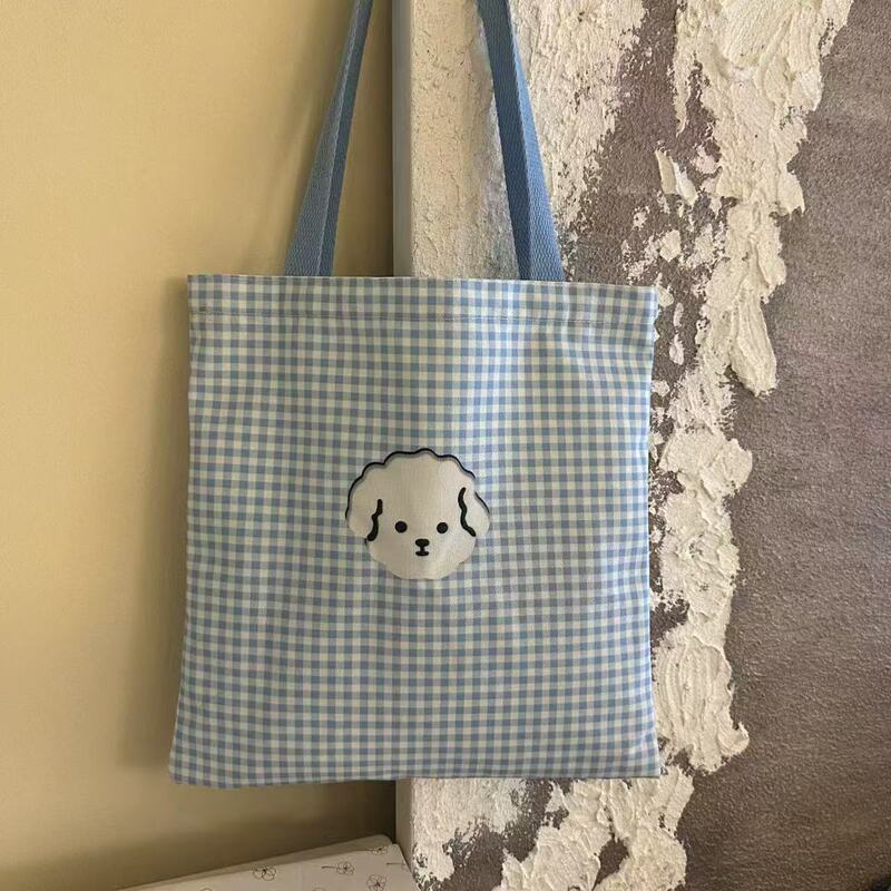 Blue Plaid Puppy Cute Genuine Sweet Student Shoulder Satchel Tutoring Bag Canvas Lightweight Small Fresh Outing Blue Plaid Puppy Cute Genuine Sweet Student Shoulder Satchel Tutoring Bag Canvas Lightweight Small Fresh Outing