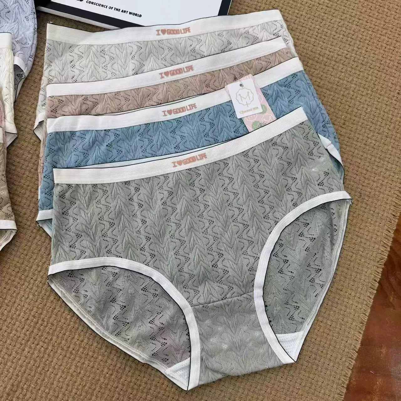 Lace comfortable elastic soft sticker, pants, hip-accented, mid rise