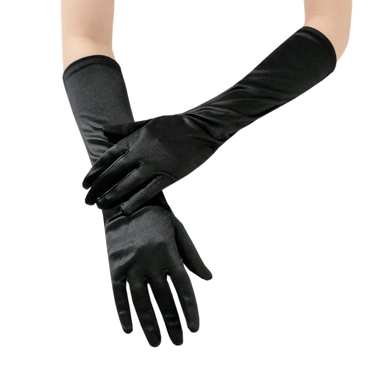 Satin Stretch Long Satin Gloves Bridal Dinner Dress Performance Cocktail Ball Ceremonial White Bright Color Gloves