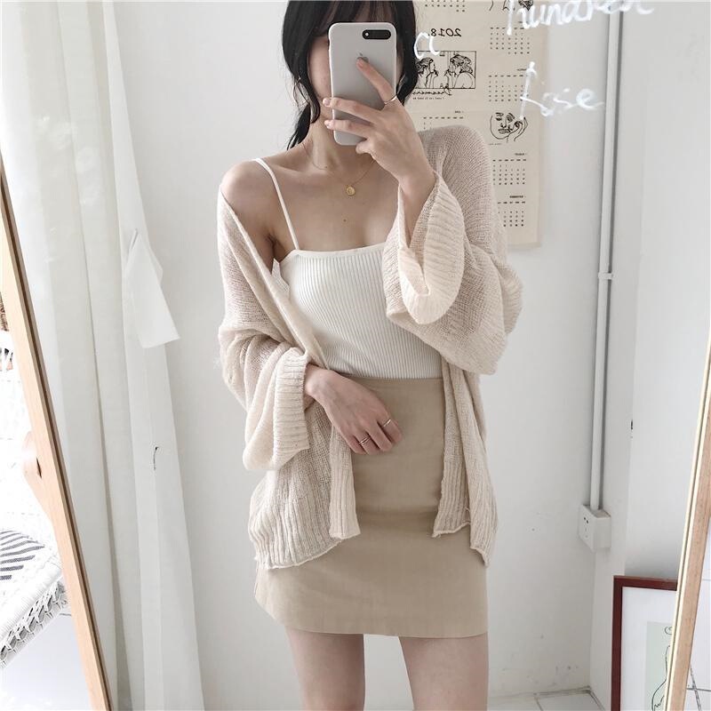Retro Lazy Style Thin Long-Sleeved Knitted Cardigan Women's Sun Protection Clothing Spring and Summer New Loose Top Jacket Air-Conditioning Shirt