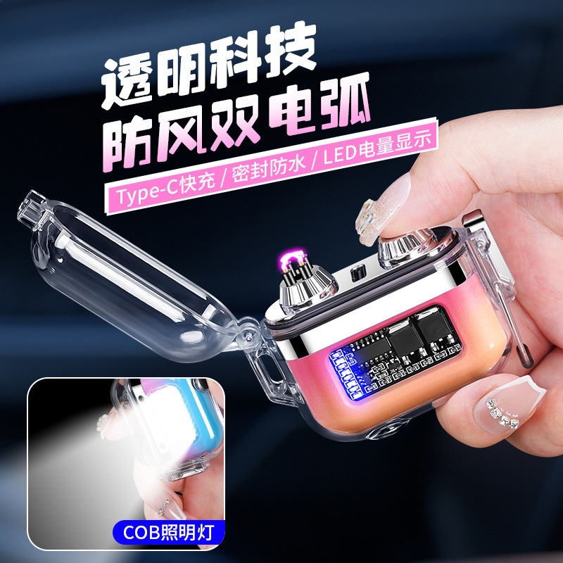 [Transparent and Visible] Type-C Rechargeable Dual Arc Lighter, Outdoor Waterproof Led Lighting Portable Gadget