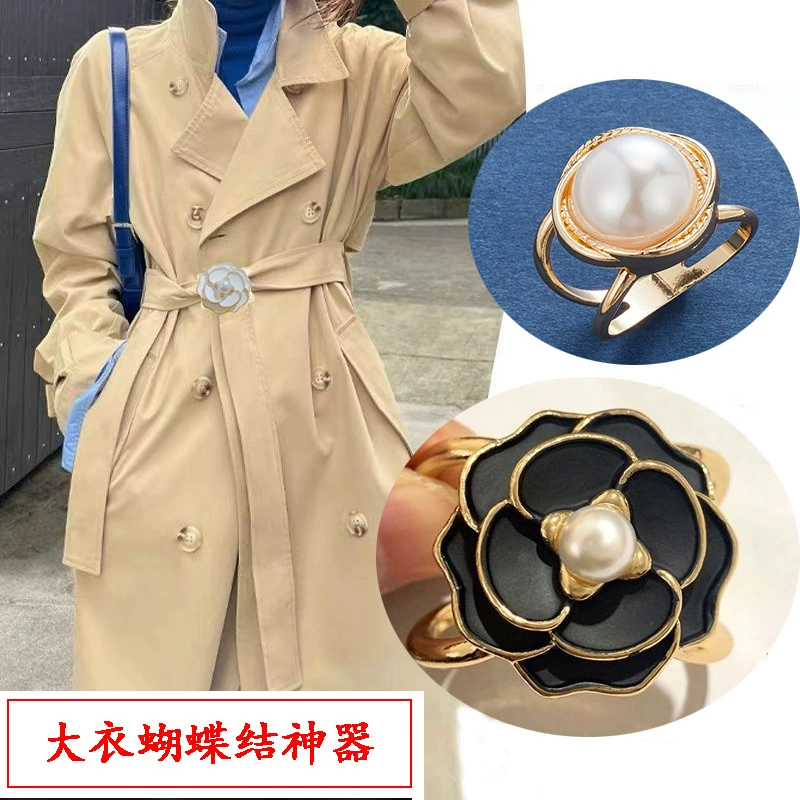Big woolen coat, belt, capacious buckle, universal trench coat, accessory