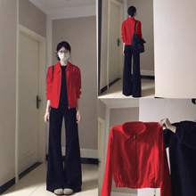 红色夹克短款外套女款春秋季2025新款棒球服女士早秋穿搭韩里韩气