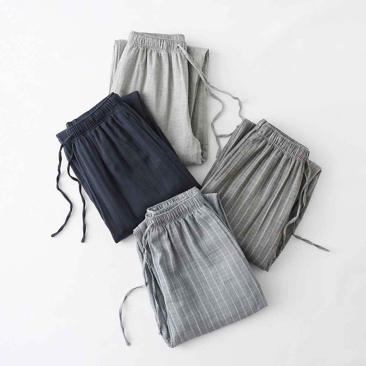 봄과 가을 면화 홈 파자마 바지 커플 홈 더블 레이어 원사 남성과 여성의 면 외부 착용 워킹 바지 도매