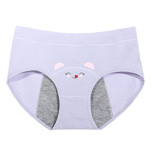 Banolei girl print leak-proof cotton crotch middle school students menstrual period mid-waist aunt sanitary underwear before and after menstrual period