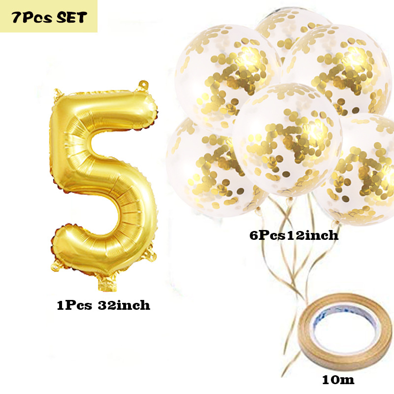 Globo de lentejuelas de confeti de 12 pulgadas Globo digital de papel de aluminio de 32 pulgadas Oro 0123456789 decoración de la fiesta de cumpleaños