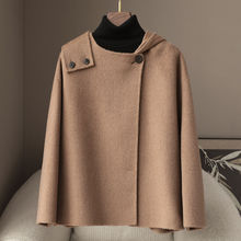 少量服饰2025春季新款100%骆驼绒双面呢外套女式休闲连帽毛呢大衣