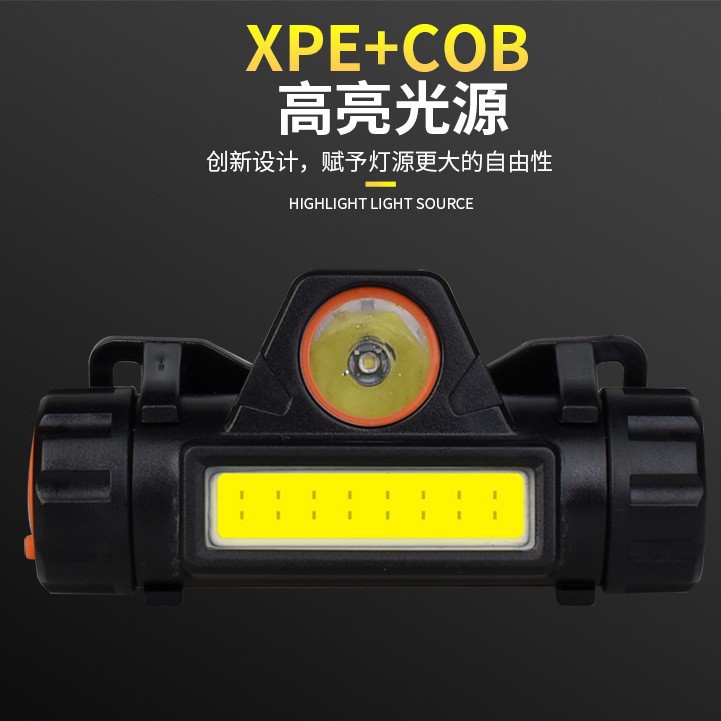 USB Rechargeable COB Dual Light Source Outdoor Ultra-Bright Headlamp, Head-Mounted Strong Light Magnetic Mini Miner's Lamp for Camping and Fishing