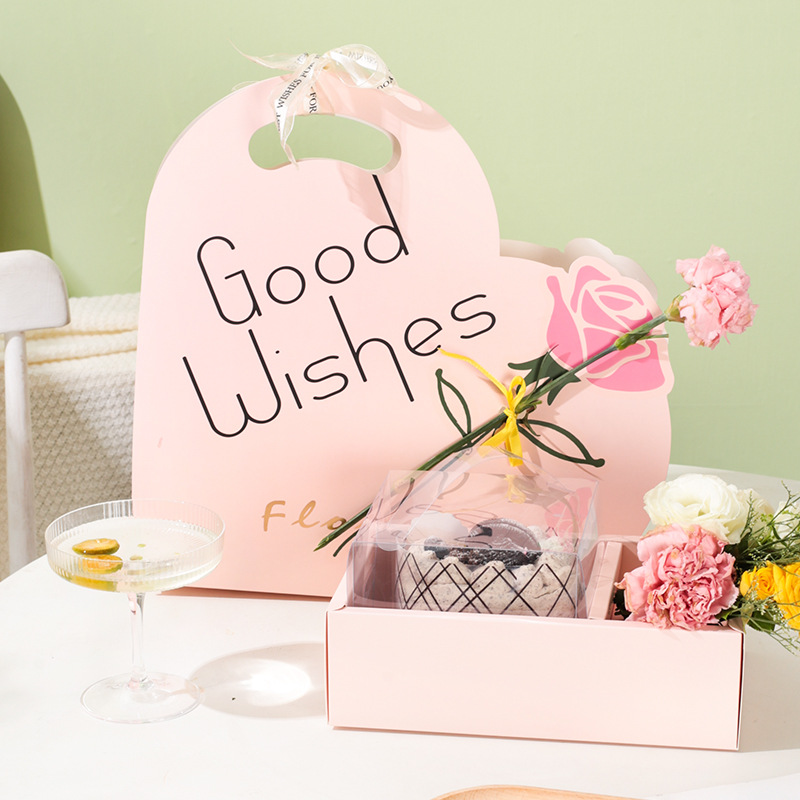 情人节手提鲜花包装盒 心形花艺插花烘焙七夕蛋糕盒母亲节礼品盒