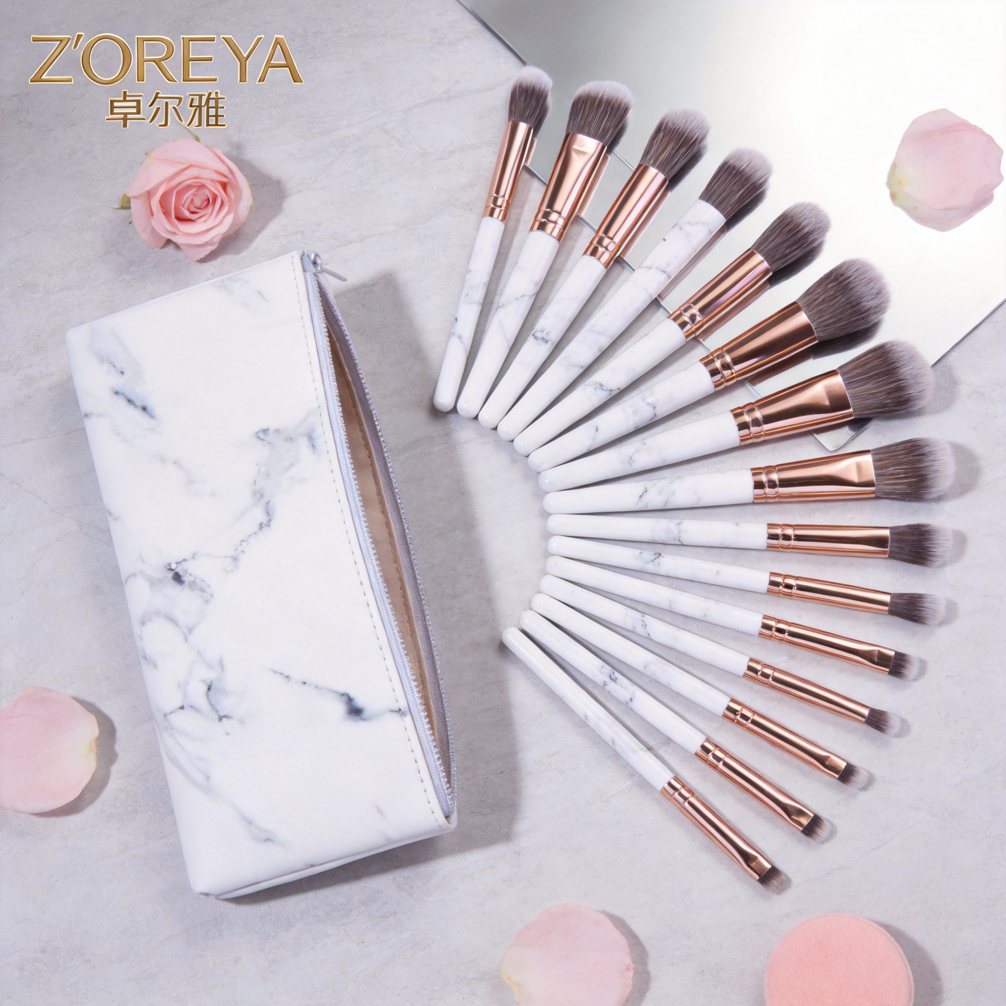 Cepillo de maquillaje transfronterizo mármol portátil 10 pinceles de maquillaje traje al por mayor herramientas de belleza conjunto de cepillo de maquillaje