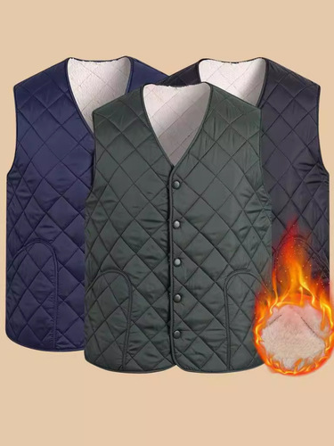Men's vest, men's velvet, men's horse clip vest, middle-aged father's dress, winter thick warm vest, men's plaid