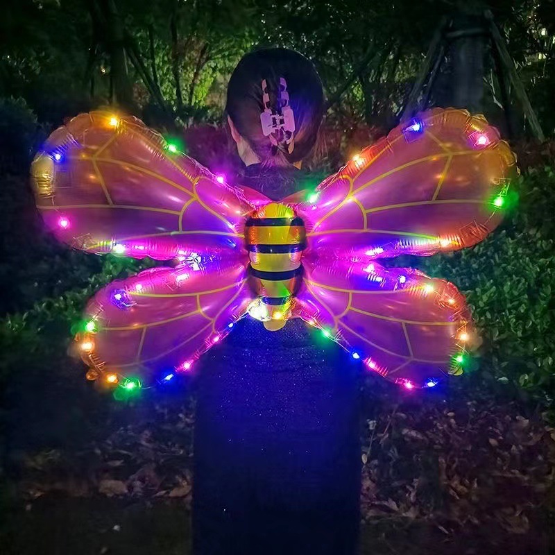 New Inflatable Rocket Butterfly Wings Balloon Angel Bee Back Decoration Children's Push Stand Luminous Toy Wholesale