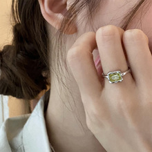 小眾高級設計感綠鑽幾何葡萄綠方鑽輕奢戒指女ins時尚個性食指環