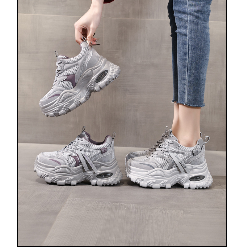 Giày sneaker nữ chunky đế dày lưới thoáng khí tăng chiều cao — màu tím chi tiết 17