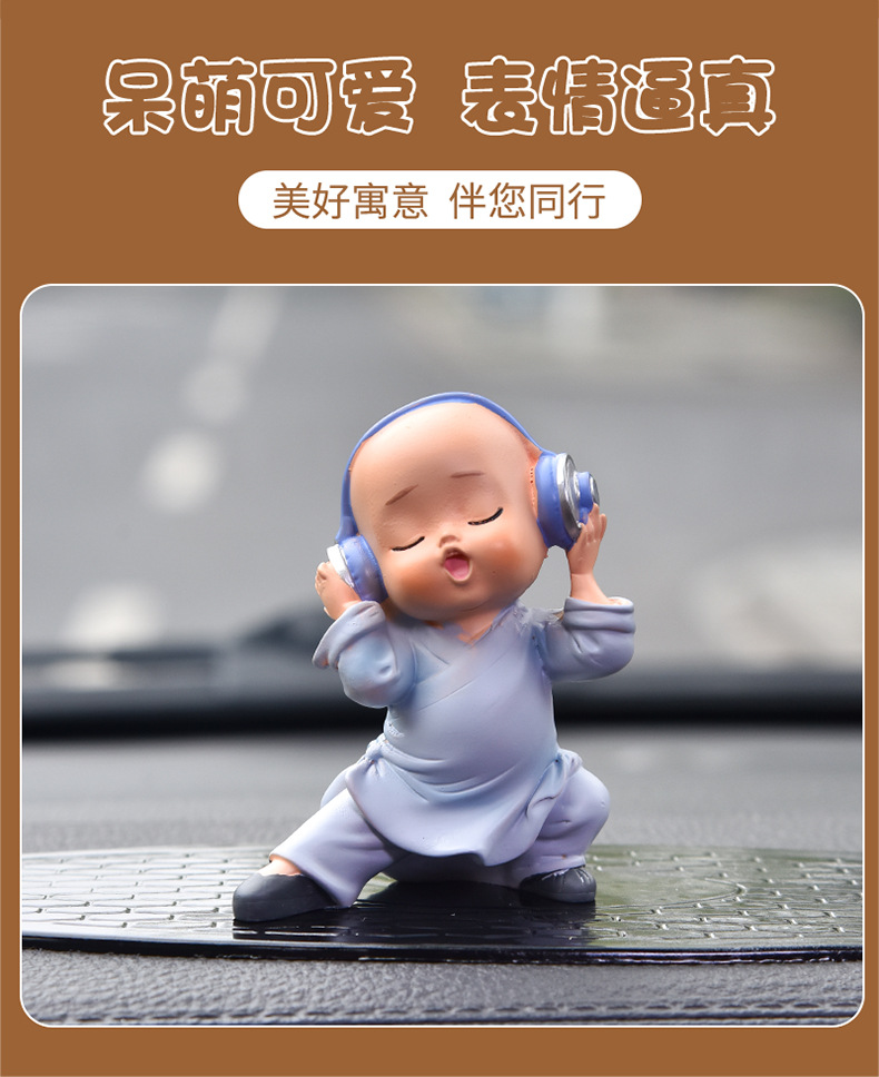 Car Ornaments Car Creative Internet Red Band Little Monk Car Cute Resin Little Monk Decoration Supplies