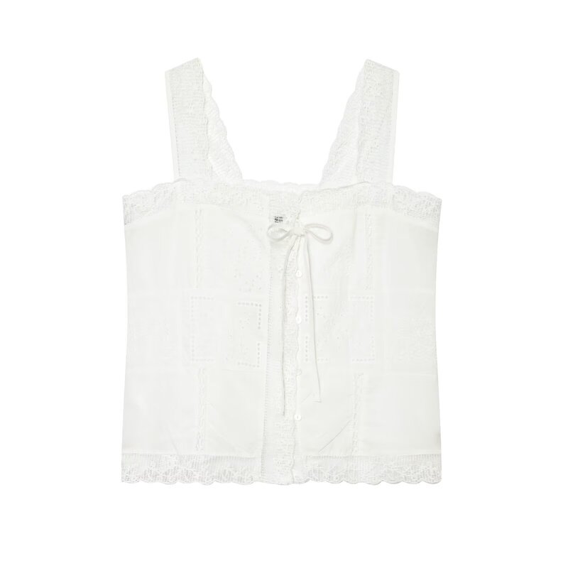 Foreign Trade Cross-Border Women's Clothing 2026 European and American Fashion Slim-Fit Lace Trim Embroidered Tie-Strap Camisole Top for Women E75244 Foreign Trade Cross-Border Women's Clothing 2026 European and American Fashion Slim-Fit Lace Trim Embroidered Tie-Strap Camisole Top for Women E75244