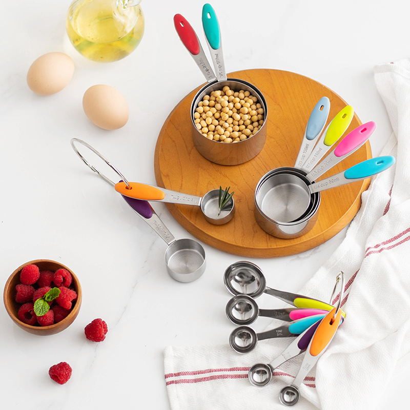 Silicone Hand Pad Stainless Steel Measuring Cup Measuring Spoon13-piece Set Baking With Scale Measuring Tools Household Measuring Cup Measuring Spoon