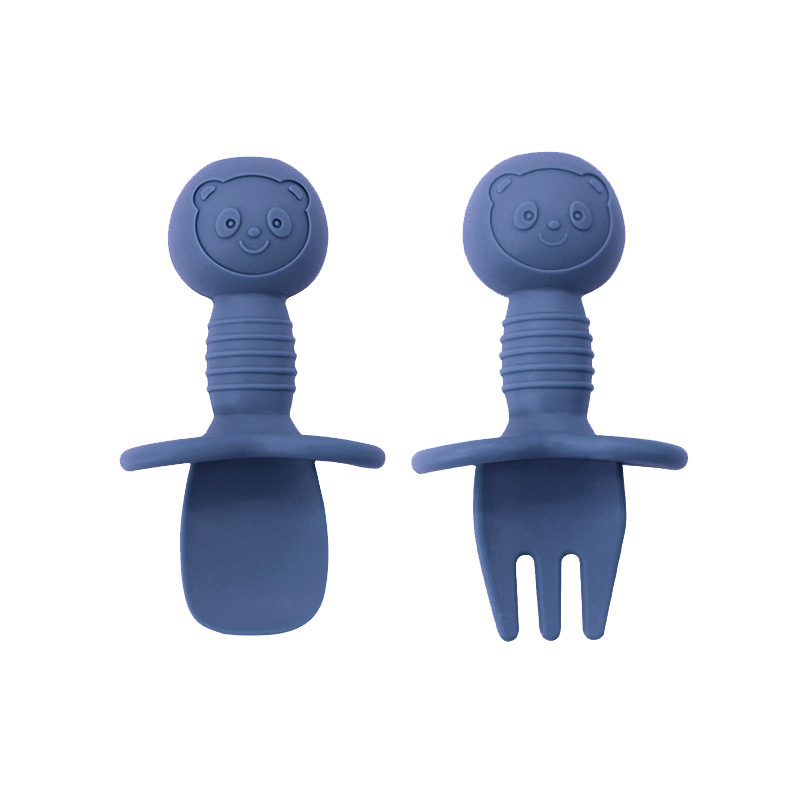 Dibujos animados Oso de silicona para niños tenedor cuchara bebé comiendo entrenamiento tenedor cuchara silicona lamiendo cuchara bebé cuchara de silicona