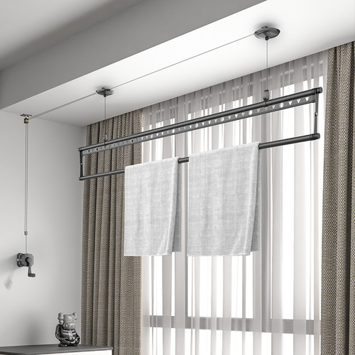 BB4C wholesale lifting clothes drying rack hand crank single pole balcony small apartment double pole hand crank drying rack aluminum alloy